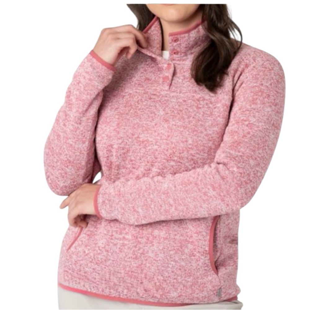Eddie Bauer Pullover Fleece Sweater Pink Quarter Snap Pockets Women’s Size Large